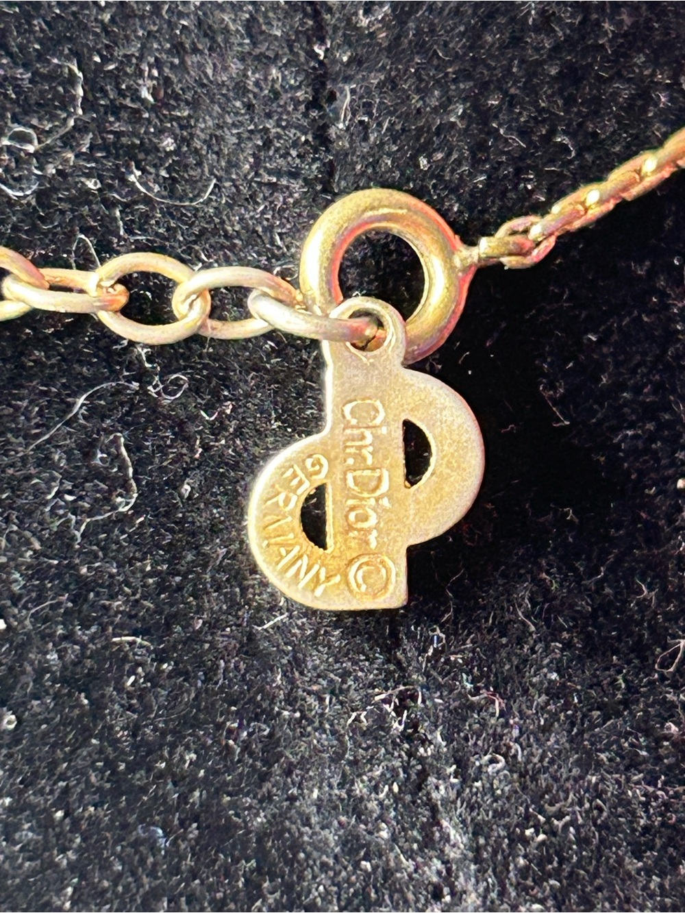Vintage Christian Dior Gold Plated Tear Drop Rhinestone Pendant Necklace - Picture 4 of 8